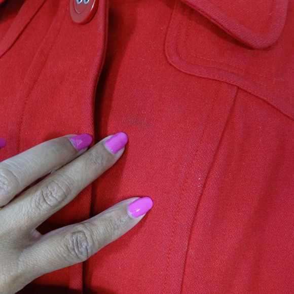 Tulle Red Wool Blend Peacoat Trench Coat Women Size S Button Closure FLAWS - Picture 11 of 15